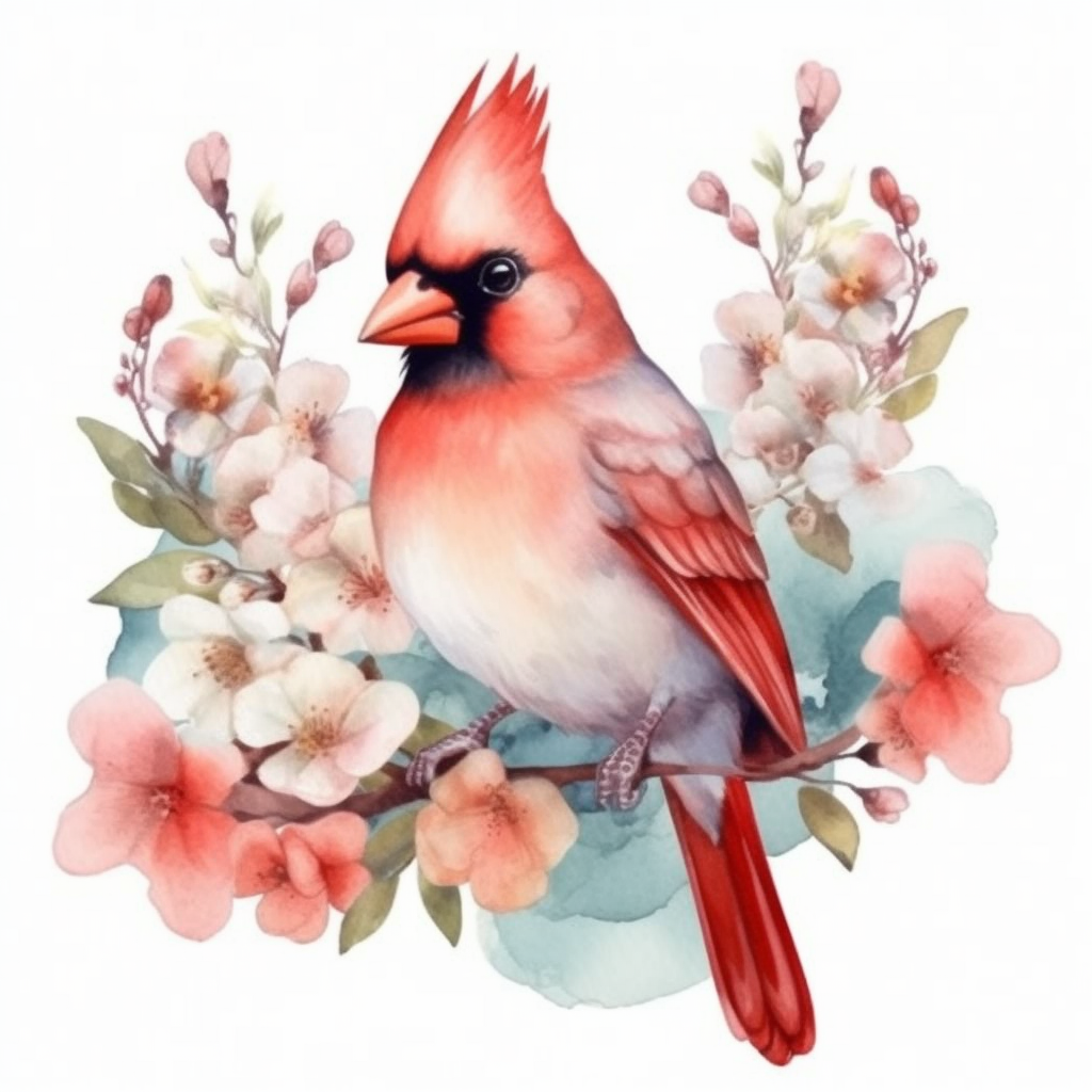 Virginia Northern Cardinal bird American Dogwood flower  Vinyl Decal Sticker for Car, Laptop, Tumbler and more # 009877