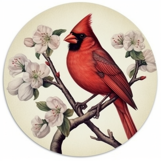 Virginia Northern Cardinal bird American Dogwood flower  Vinyl Decal Sticker for Car, Laptop, Tumbler and more # 009944