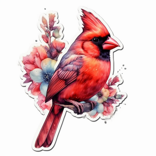 Virginia Northern Cardinal bird American Dogwood flower  Vinyl Decal Sticker for Car, Laptop, Tumbler and more # 009840