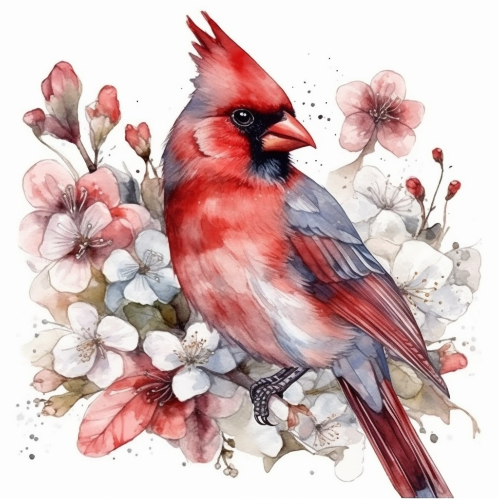 Virginia Northern Cardinal bird American Dogwood flower  Vinyl Decal Sticker for Car, Laptop, Tumbler and more # 009851