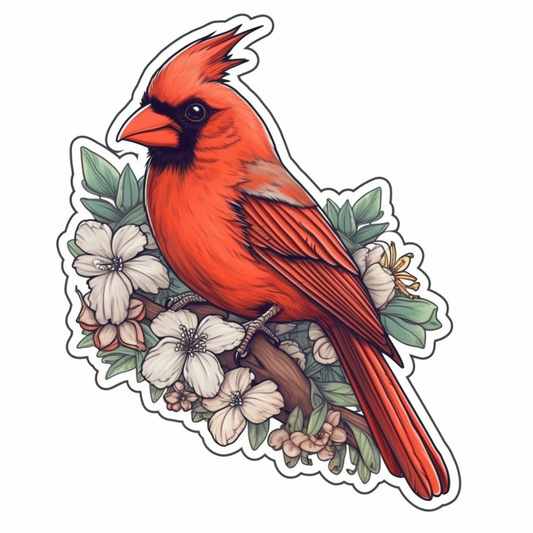 Virginia Northern Cardinal bird American Dogwood flower  Vinyl Decal Sticker for Car, Laptop, Tumbler and more # 009825