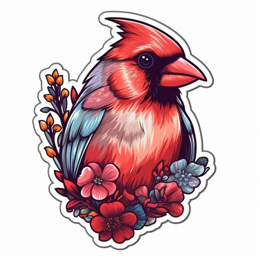 North Carolina Northern Cardinal bird Dogwood flower  Vinyl Decal Sticker for Car, Laptop, Tumbler and more # 009042