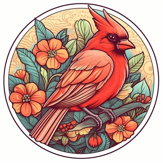 North Carolina Northern Cardinal bird Dogwood flower  Vinyl Decal Sticker for Car, Laptop, Tumbler and more # 009045