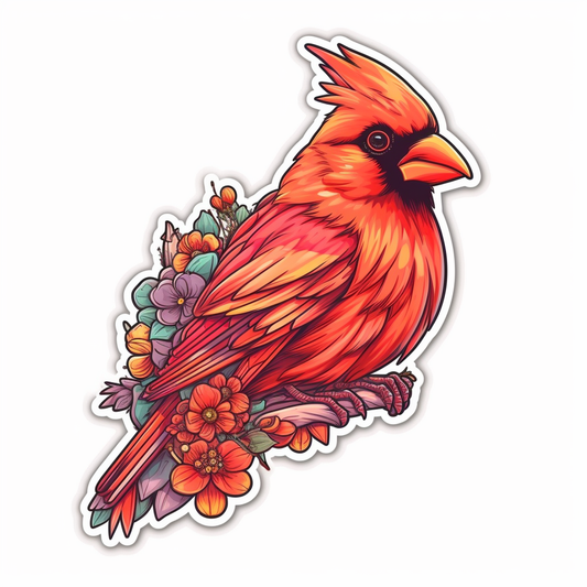 North Carolina Northern Cardinal bird Dogwood flower  Vinyl Decal Sticker for Car, Laptop, Tumbler and more # 009036