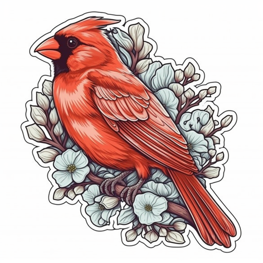 North Carolina Northern Cardinal bird Dogwood flower  Vinyl Decal Sticker for Car, Laptop, Tumbler and more # 009011