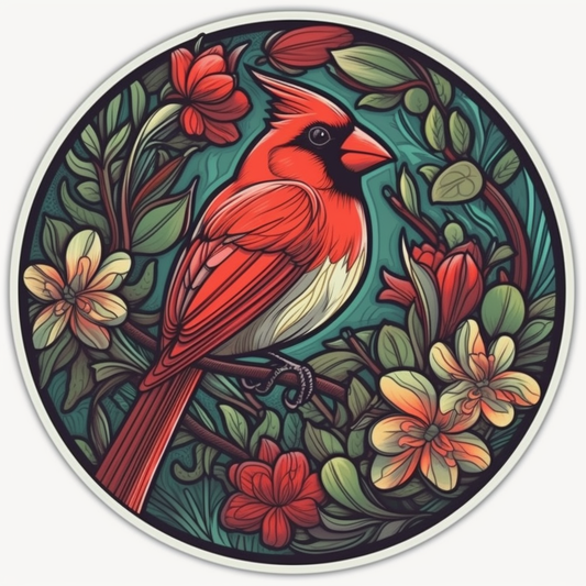 North Carolina Northern Cardinal bird Dogwood flower  Vinyl Decal Sticker for Car, Laptop, Tumbler and more # 009017