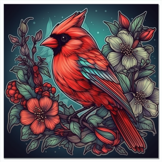 North Carolina Northern Cardinal bird Dogwood flower  Vinyl Decal Sticker for Car, Laptop, Tumbler and more # 009010