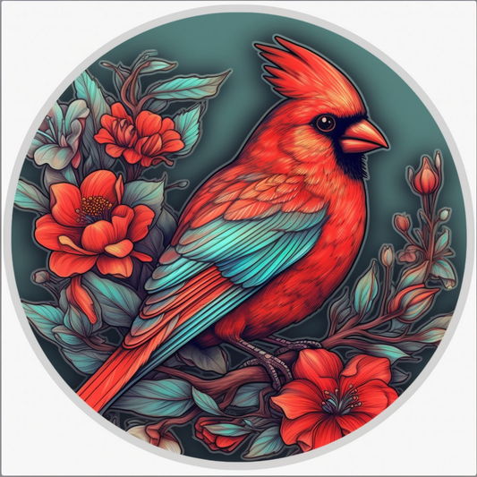 North Carolina Northern Cardinal bird Dogwood flower  Vinyl Decal Sticker for Car, Laptop, Tumbler and more # 009032