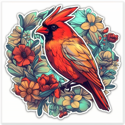 North Carolina Northern Cardinal bird Dogwood flower  Vinyl Decal Sticker for Car, Laptop, Tumbler and more # 009012
