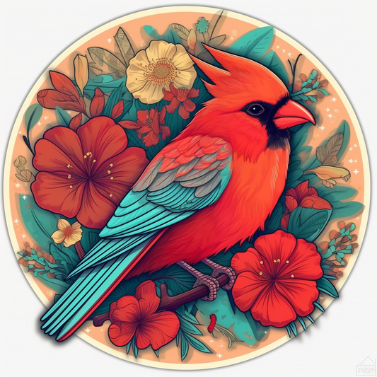 North Carolina Northern Cardinal bird Dogwood flower  Vinyl Decal Sticker for Car, Laptop, Tumbler and more # 009033