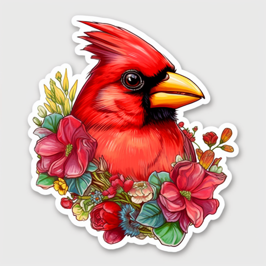 North Carolina Northern Cardinal bird Dogwood flower  Vinyl Decal Sticker for Car, Laptop, Tumbler and more # 009029