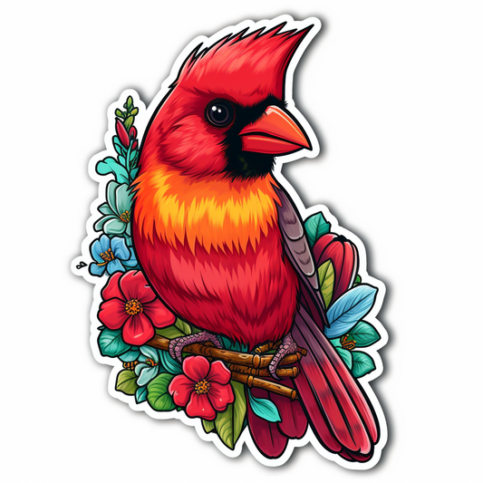 North Carolina Northern Cardinal bird Dogwood flower  Vinyl Decal Sticker for Car, Laptop, Tumbler and more # 009038