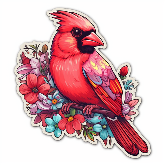 North Carolina Northern Cardinal bird Dogwood flower  Vinyl Decal Sticker for Car, Laptop, Tumbler and more # 009028