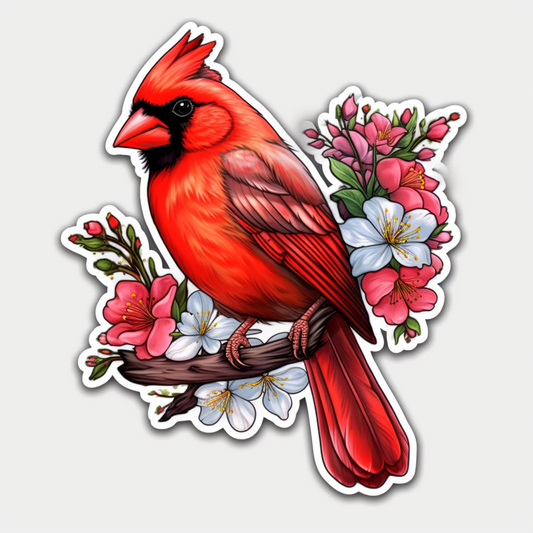 North Carolina Northern Cardinal bird Dogwood flower  Vinyl Decal Sticker for Car, Laptop, Tumbler and more # 009025