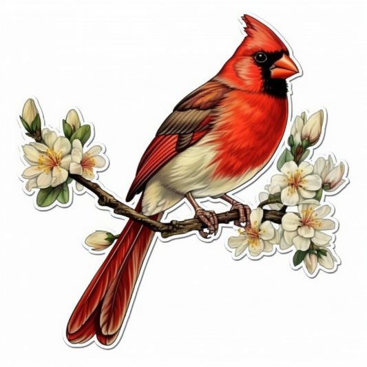 North Carolina Northern Cardinal bird Dogwood flower  Vinyl Decal Sticker for Car, Laptop, Tumbler and more # 009013