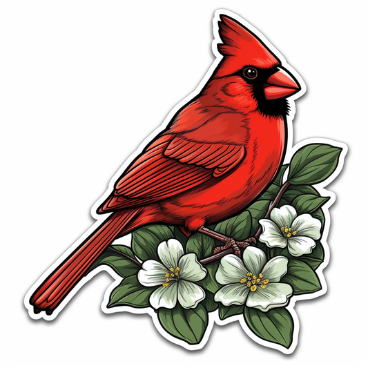 North Carolina Northern Cardinal bird Dogwood flower  Vinyl Decal Sticker for Car, Laptop, Tumbler and more # 009002