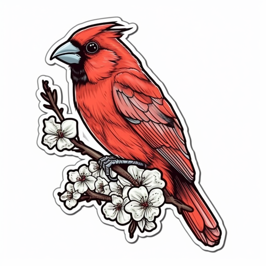 North Carolina Northern Cardinal bird Dogwood flower  Vinyl Decal Sticker for Car, Laptop, Tumbler and more # 009009