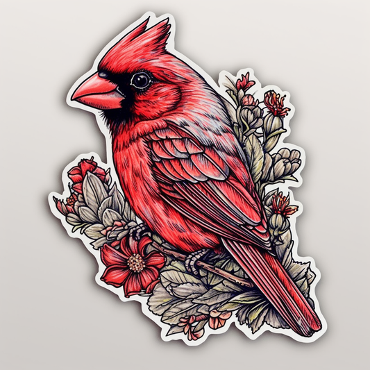 North Carolina Northern Cardinal bird Dogwood flower  Vinyl Decal Sticker for Car, Laptop, Tumbler and more # 009020