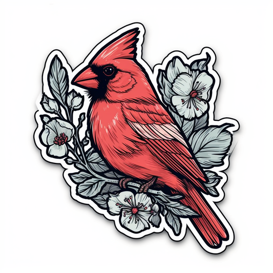 North Carolina Northern Cardinal bird Dogwood flower  Vinyl Decal Sticker for Car, Laptop, Tumbler and more # 009001