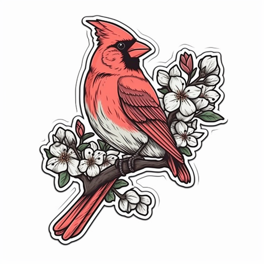 North Carolina Northern Cardinal bird Dogwood flower  Vinyl Decal Sticker for Car, Laptop, Tumbler and more # 009089
