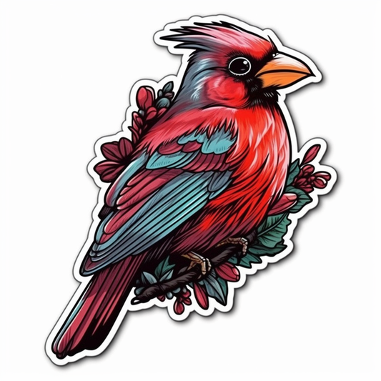 North Carolina Northern Cardinal bird Dogwood flower  Vinyl Decal Sticker for Car, Laptop, Tumbler and more # 009022