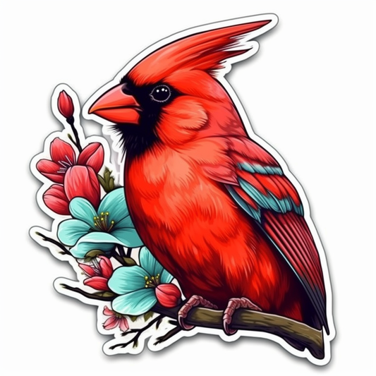 North Carolina Northern Cardinal bird Dogwood flower  Vinyl Decal Sticker for Car, Laptop, Tumbler and more # 009057