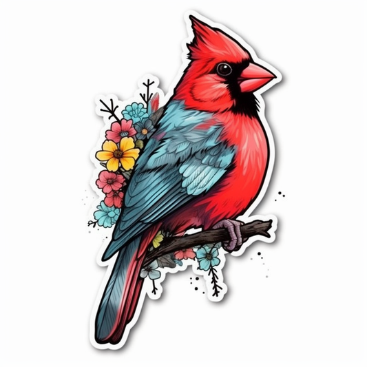 North Carolina Northern Cardinal bird Dogwood flower  Vinyl Decal Sticker for Car, Laptop, Tumbler and more # 009046