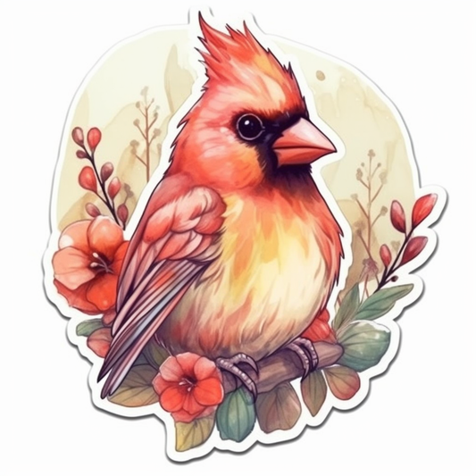 North Carolina Northern Cardinal bird Dogwood flower  Vinyl Decal Sticker for Car, Laptop, Tumbler and more # 009035