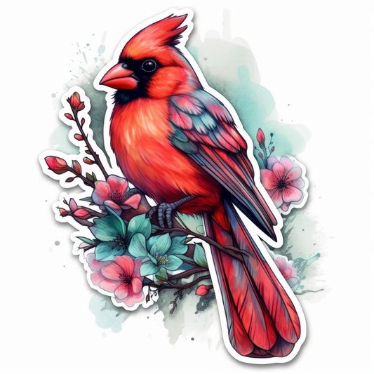 North Carolina Northern Cardinal bird Dogwood flower  Vinyl Decal Sticker for Car, Laptop, Tumbler and more # 009082