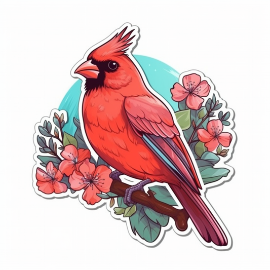 North Carolina Northern Cardinal bird Dogwood flower  Vinyl Decal Sticker for Car, Laptop, Tumbler and more # 009037
