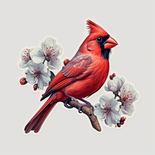 North Carolina Northern Cardinal bird Dogwood flower  Vinyl Decal Sticker for Car, Laptop, Tumbler and more # 009078