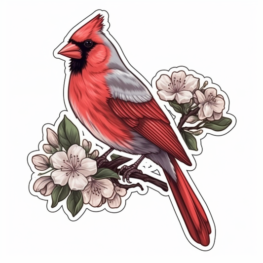 North Carolina Northern Cardinal bird Dogwood flower  Vinyl Decal Sticker for Car, Laptop, Tumbler and more # 009018