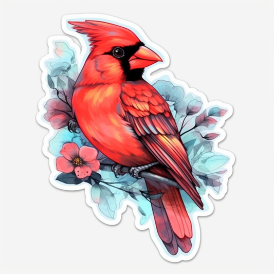North Carolina Northern Cardinal bird Dogwood flower  Vinyl Decal Sticker for Car, Laptop, Tumbler and more # 009050