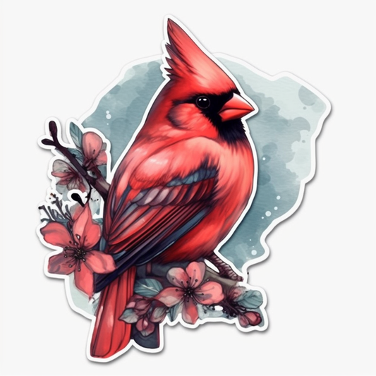 North Carolina Northern Cardinal bird Dogwood flower  Vinyl Decal Sticker for Car, Laptop, Tumbler and more # 009034