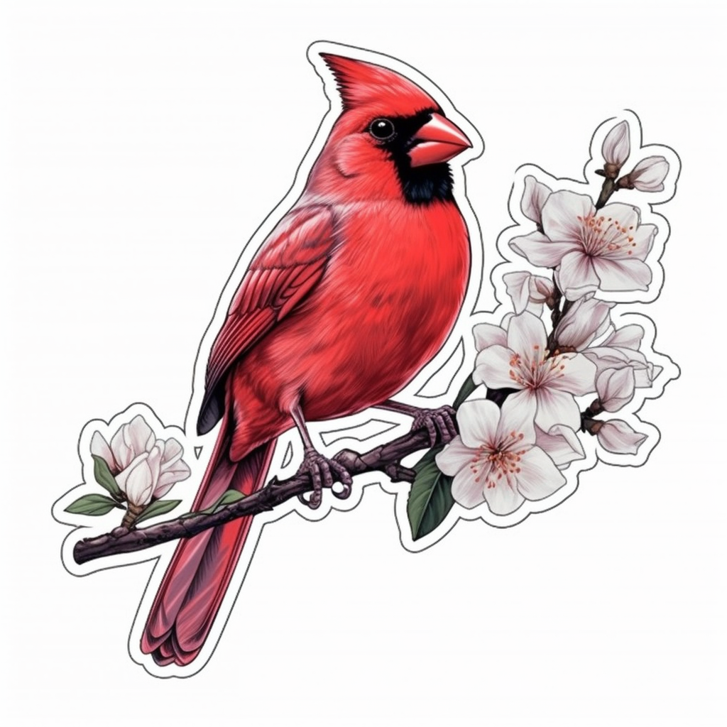 North Carolina Northern Cardinal bird Dogwood flower  Vinyl Decal Sticker for Car, Laptop, Tumbler and more # 009030