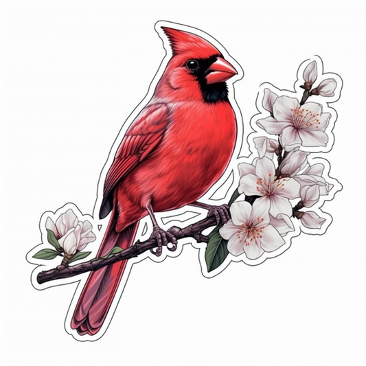 North Carolina Northern Cardinal bird Dogwood flower  Vinyl Decal Sticker for Car, Laptop, Tumbler and more # 009030