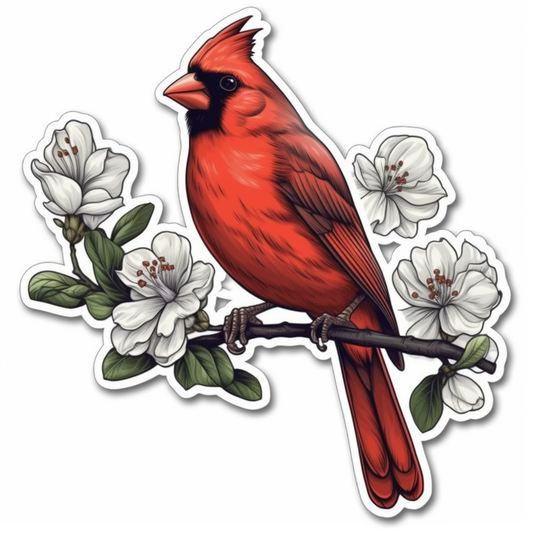 North Carolina Northern Cardinal bird Dogwood flower  Vinyl Decal Sticker for Car, Laptop, Tumbler and more # 009044
