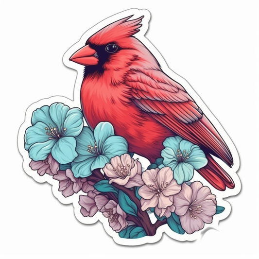 North Carolina Northern Cardinal bird Dogwood flower  Vinyl Decal Sticker for Car, Laptop, Tumbler and more # 009047