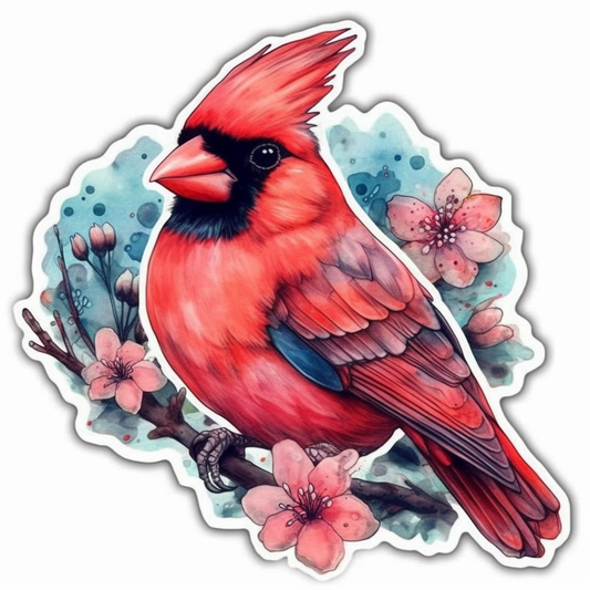 North Carolina Northern Cardinal bird Dogwood flower  Vinyl Decal Sticker for Car, Laptop, Tumbler and more # 009054