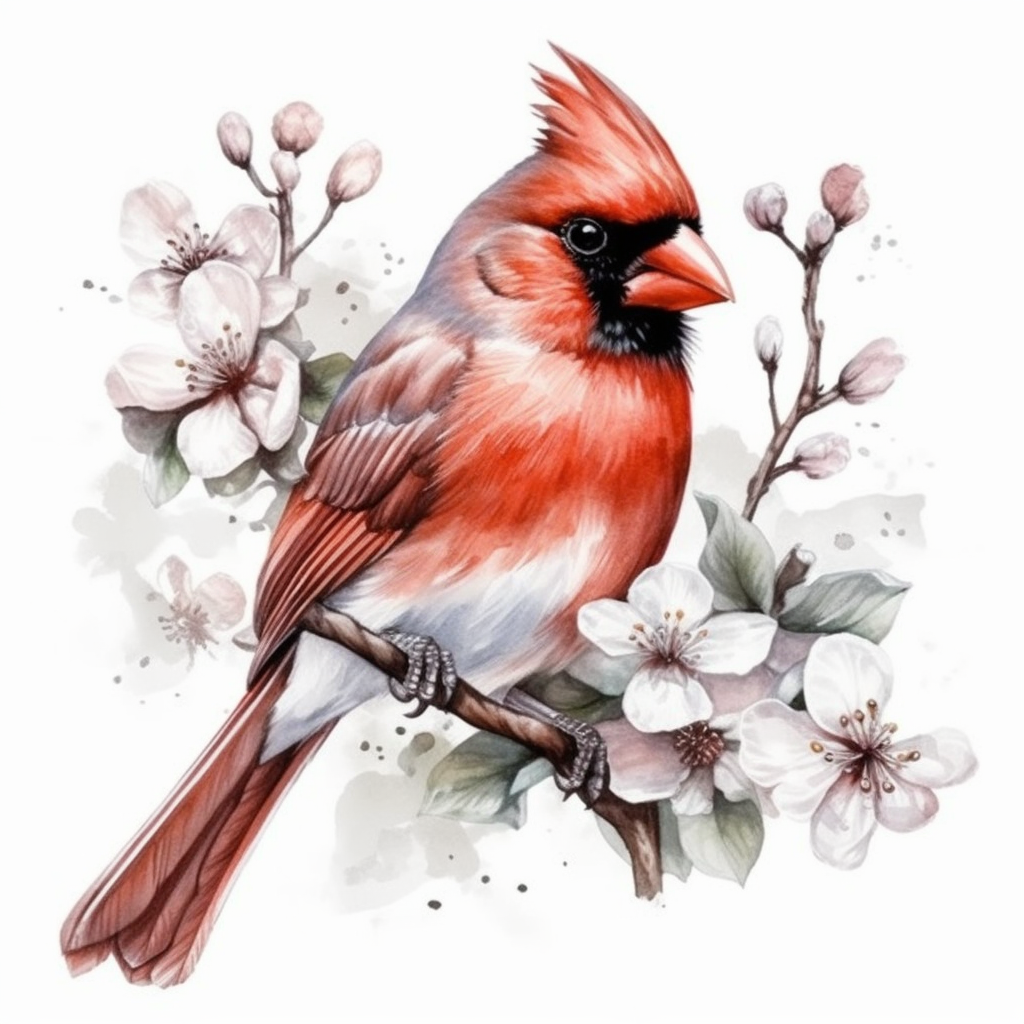 North Carolina Northern Cardinal bird Dogwood flower  Vinyl Decal Sticker for Car, Laptop, Tumbler and more # 009075