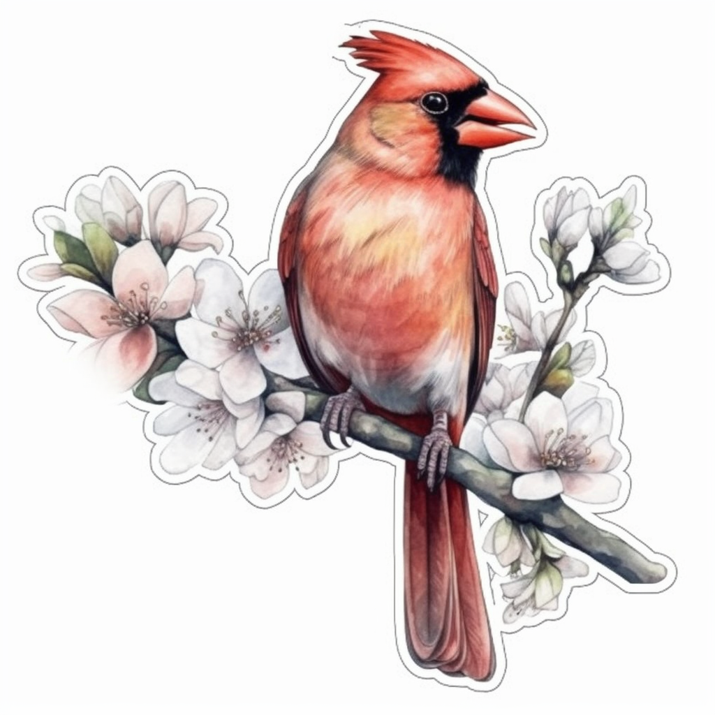 North Carolina Northern Cardinal bird Dogwood flower  Vinyl Decal Sticker for Car, Laptop, Tumbler and more # 009041