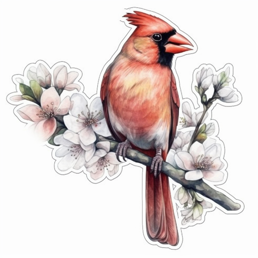 North Carolina Northern Cardinal bird Dogwood flower  Vinyl Decal Sticker for Car, Laptop, Tumbler and more # 009041