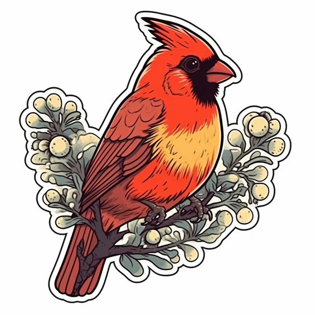 Kentucky Northern Cardinal bird Goldenrod flower  Vinyl Decal Sticker for Car, Laptop, Tumbler and more # 008569
