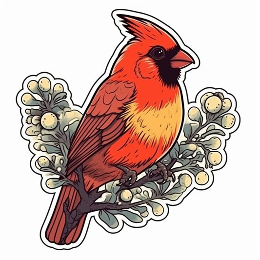 Kentucky Northern Cardinal bird Goldenrod flower  Vinyl Decal Sticker for Car, Laptop, Tumbler and more # 008569