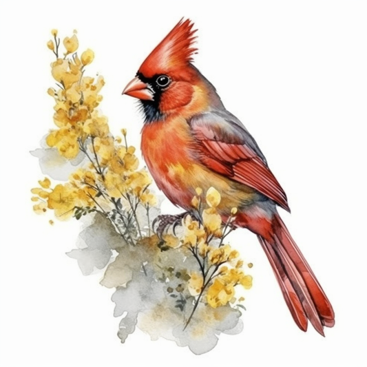 Kentucky Northern Cardinal bird Goldenrod flower  Vinyl Decal Sticker for Car, Laptop, Tumbler and more # 008588