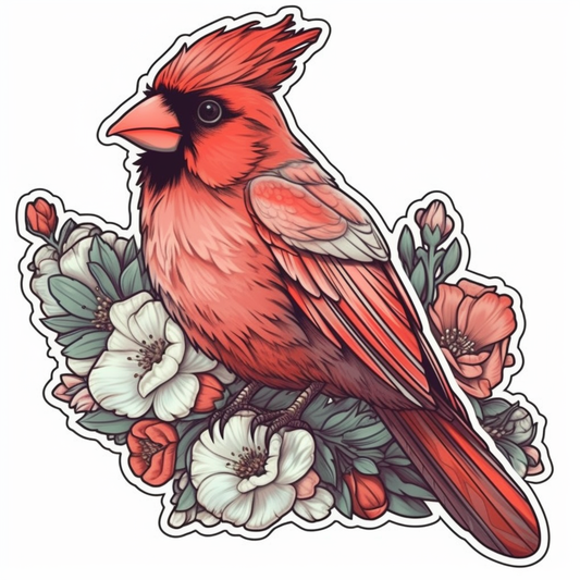 Indiana Northern Cardinal bird Peony flower  Vinyl Decal Sticker for Car, Laptop, Tumbler and more # 008501