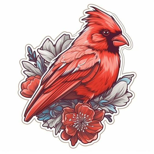 Indiana Northern Cardinal bird Peony flower  Vinyl Decal Sticker for Car, Laptop, Tumbler and more # 008509