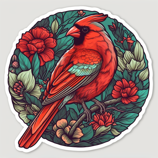 Indiana Northern Cardinal bird Peony flower  Vinyl Decal Sticker for Car, Laptop, Tumbler and more # 008500