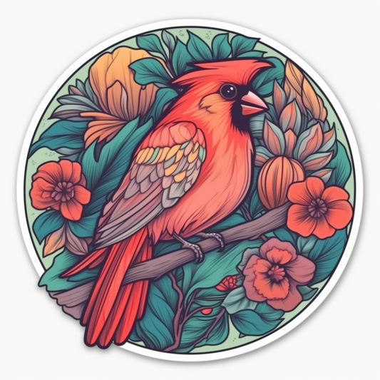 Indiana Northern Cardinal bird Peony flower  Vinyl Decal Sticker for Car, Laptop, Tumbler and more # 008499