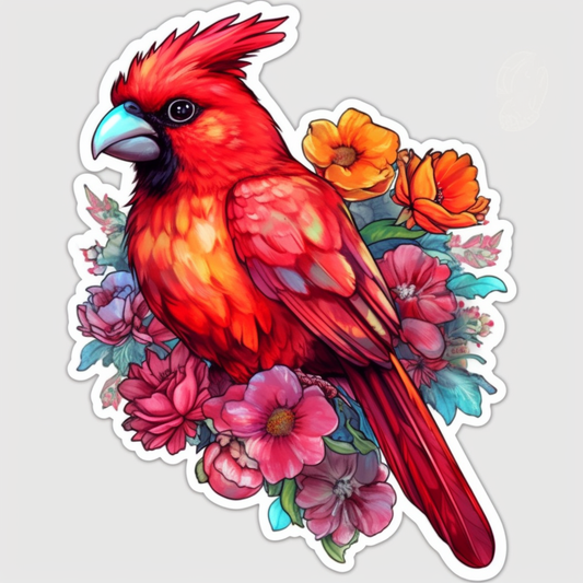 Indiana Northern Cardinal bird Peony flower  Vinyl Decal Sticker for Car, Laptop, Tumbler and more # 008512